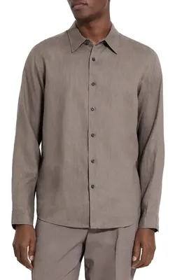 Theory Theory Irving Solid Linen Button-Up Shirt in Morel — Men Autumn grey Tops
