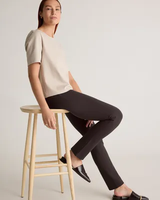 Quince Quince | Women's Ultra-Stretch Ponte Straight Leg Pants in Espresso — Women Autumn chocolate Trousers & Chinos