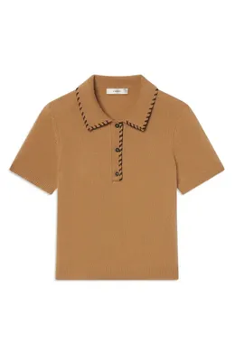 FRAME FRAME Leather Whipstitch Wool & Cashmere Sweater in Camel — Women Autumn camel Tops