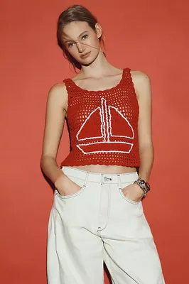 Tach Clothing Crochet Cotton Sweater Tank Top in burgundy — Spring burgundy