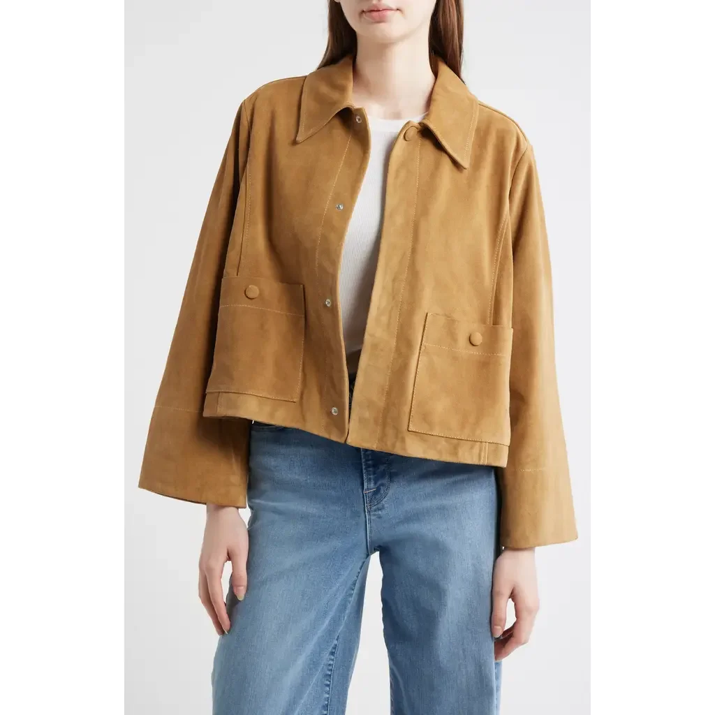 FRAME FRAME The Mini Suede Swing Jacket in Light Camel — Women Autumn camel Outerwear