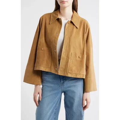 FRAME FRAME The Mini Suede Swing Jacket in Light Camel — Women Autumn camel Outerwear