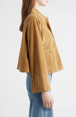 FRAME FRAME The Mini Suede Swing Jacket in Light Camel — Women Autumn camel Outerwear