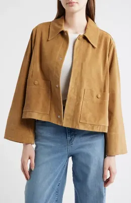 FRAME FRAME The Mini Suede Swing Jacket in Light Camel — Women Autumn camel Outerwear