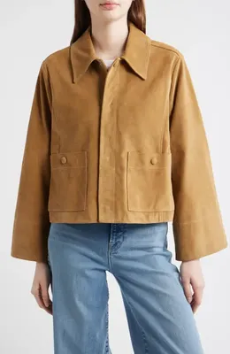 FRAME FRAME The Mini Suede Swing Jacket in Light Camel — Women Autumn camel Outerwear
