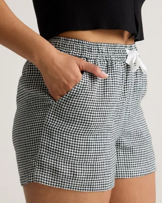 Quince Quince | Women's 100% European Linen Shorts in Classic Mini Gingham — Women Summer silver Shorts