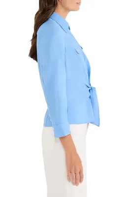 NIC+ZOE NIC+ZOE Iconic Tie Front Button-Up Shirt in French Blue — Women Summer silver Tops