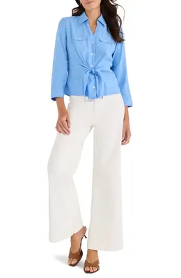 NIC+ZOE NIC+ZOE Iconic Tie Front Button-Up Shirt in French Blue — Women Summer silver Tops