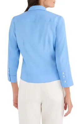 NIC+ZOE NIC+ZOE Iconic Tie Front Button-Up Shirt in French Blue — Women Summer silver Tops
