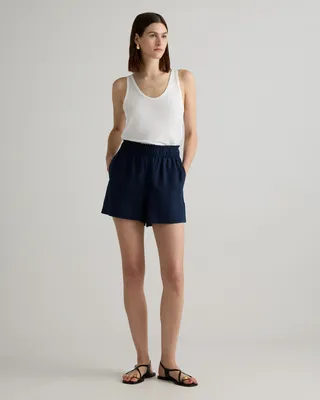 Quince Quince | Women's 100% European Linen High Waisted Shorts in Deep Navy — Women Winter navy Shorts