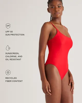 Quince Quince | Women's Italian Cami One-Piece Swimsuit in Cherry — Women Spring red Swimwear