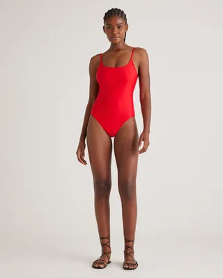 Quince Quince | Women's Italian Cami One-Piece Swimsuit in Cherry — Women Spring red Swimwear