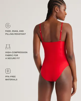 Quince Quince | Women's Italian Cami One-Piece Swimsuit in Cherry — Women Spring red Swimwear