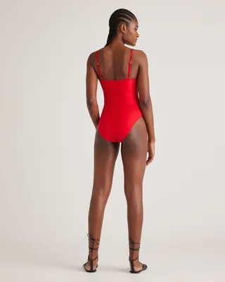 Quince Quince | Women's Italian Cami One-Piece Swimsuit in Cherry — Women Spring red Swimwear