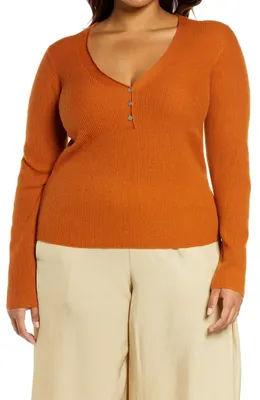 Vince Vince V-Neck Ribbed Cashmere Sweater in Dark Ginger — Women Autumn orange Tops