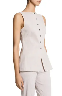 Theory Theory Sleeveless Linen Blend Top in Cognac Multi — Women Spring ivory Tank Tops & Camis