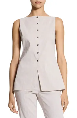 Theory Theory Sleeveless Linen Blend Top in Cognac Multi — Women Spring ivory Tank Tops & Camis