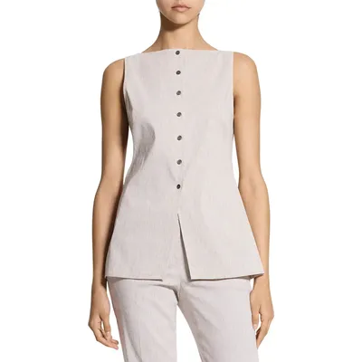 Theory Theory Sleeveless Linen Blend Top in Cognac Multi — Women Spring ivory Tank Tops & Camis