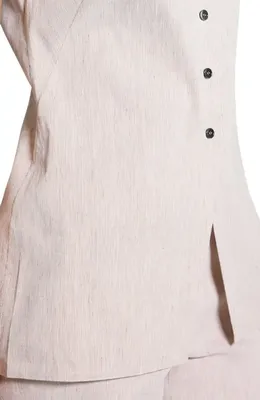 Theory Theory Sleeveless Linen Blend Top in Cognac Multi — Women Spring ivory Tank Tops & Camis