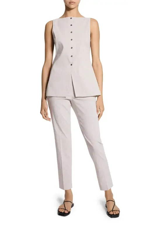 Theory Theory Sleeveless Linen Blend Top in Cognac Multi — Women Spring ivory Tank Tops & Camis
