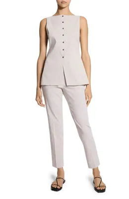 Theory Theory Sleeveless Linen Blend Top in Cognac Multi — Women Spring ivory Tank Tops & Camis