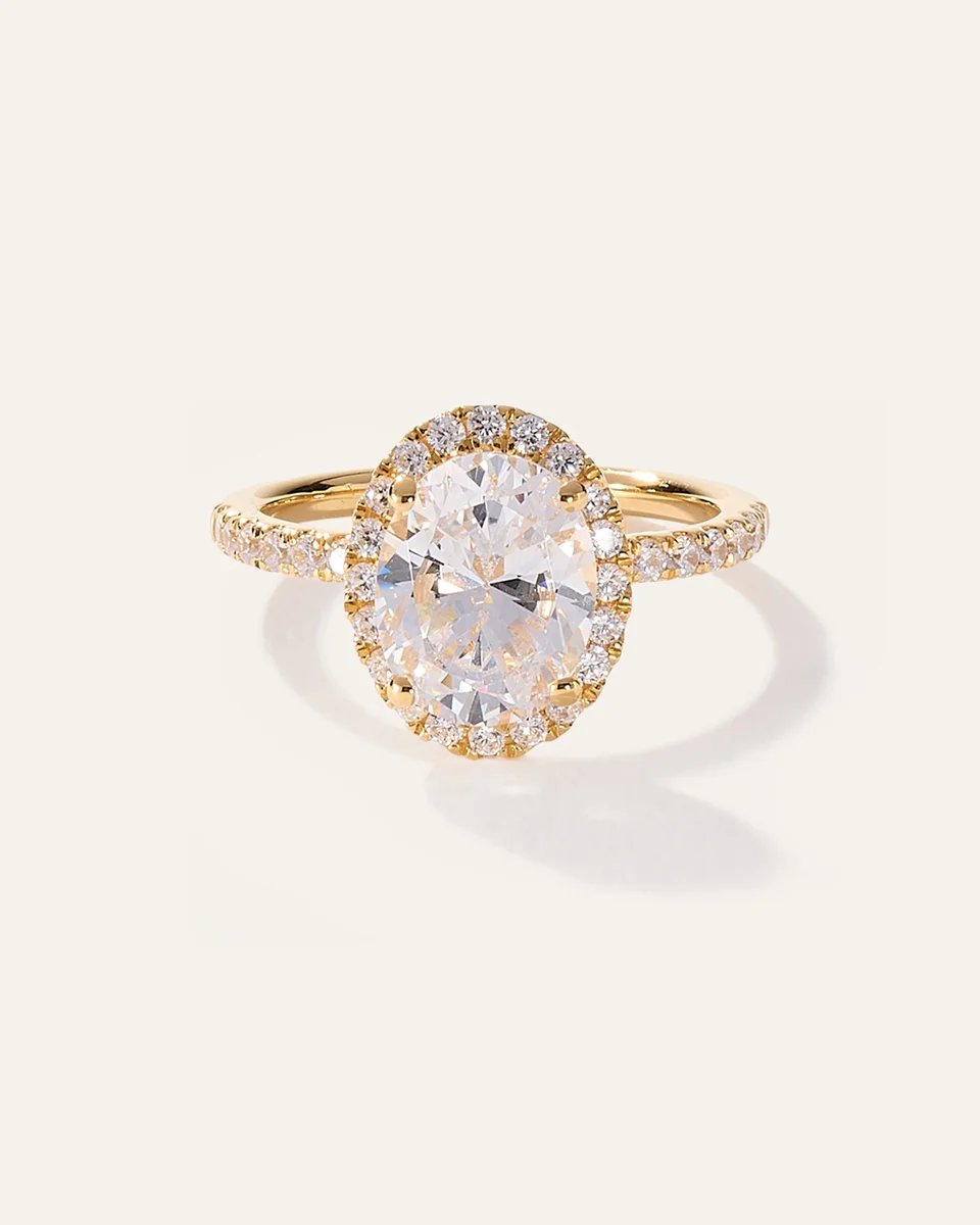Quince Quince Women's Lab Grown Diamond Oval Halo Pave Engagement Ring 2ct in Yellow Gold — Women Spring yellow Accessories