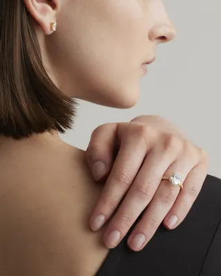 Quince Quince Women's Lab Grown Diamond Oval Halo Pave Engagement Ring 2ct in Yellow Gold — Women Spring yellow Accessories