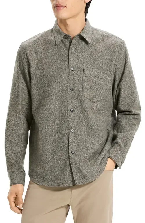 Theory Theory Weekend Brushed Cotton Twill Button-Up Shirt in Duffle Multi — Men Autumn grey Tops