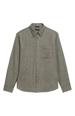 Theory Theory Weekend Brushed Cotton Twill Button-Up Shirt in Duffle Multi — Men Autumn grey Tops