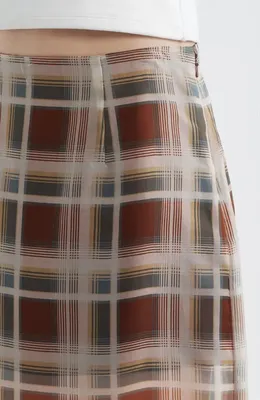 FRAME FRAME The Plaid Silk Organza Midi Skirt in Silver Peony Multi — Women Autumn burgundy Skirts
