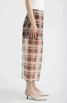 FRAME FRAME The Plaid Silk Organza Midi Skirt in Silver Peony Multi — Women Autumn burgundy Skirts