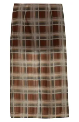 FRAME FRAME The Plaid Silk Organza Midi Skirt in Silver Peony Multi — Women Autumn burgundy Midi Skirts