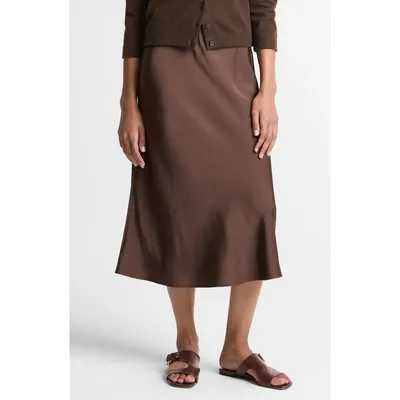 Vince Vince Pull-On Satin Slip Skirt in Dark Bark — Women Autumn chocolate Skirts