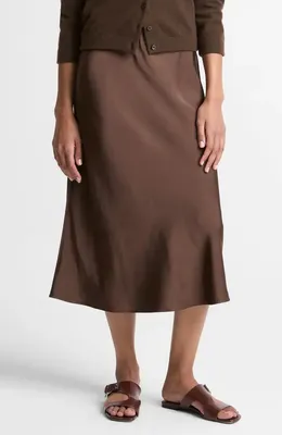 Vince Vince Pull-On Satin Slip Skirt in Dark Bark — Women Autumn chocolate Skirts