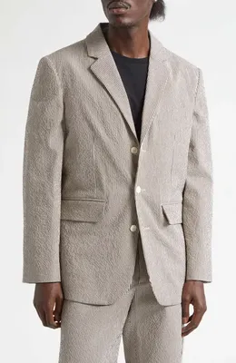Bode Bode Café Stripe Cotton Stretch Seersucker Sport Coat in Brown White — Men Autumn beige Outerwear