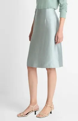 Vince Vince Pebbled Satin Skirt in Aloe Stone — Women Summer silver Skirts