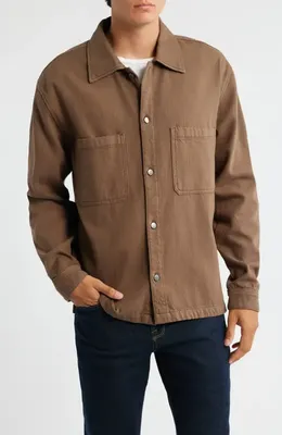 FRAME FRAME Textured Terry Double Pocket Overshirt in Soft Mocha — Men Autumn brown Button-Down Shirts