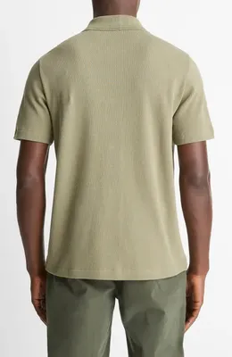 Vince Vince Short Sleeve Jacquard Cotton Knit Button-Up Shirt in Sage/Sycamore — Men Autumn khaki Button-Down Shirts