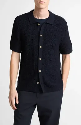 Vince Vince Crochet Cotton Short Sleeve Button-Up Shirt in Coastal — Men Winter black Tops