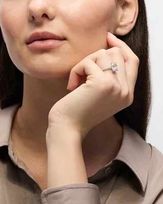 Quince Quince | Women's Lab Grown Diamond Elongated Cushion Pave Cathedral Engagement Ring 3ct in White Gold — Women Summer white Accessories
