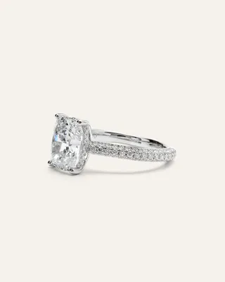 Quince Quince | Women's Lab Grown Diamond Elongated Cushion Pave Cathedral Engagement Ring 3ct in White Gold — Women Summer white Accessories