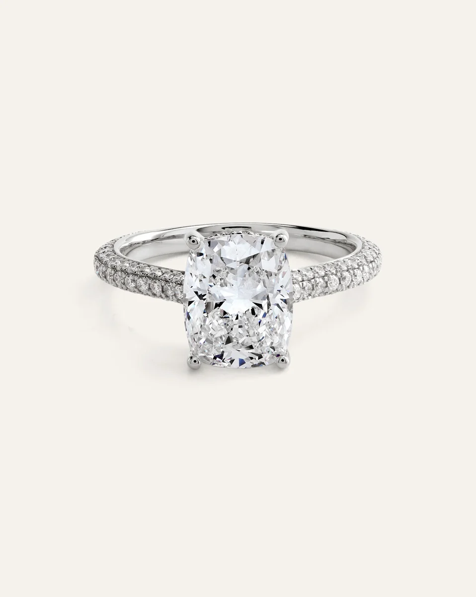 Quince Quince | Women's Lab Grown Diamond Elongated Cushion Pave Cathedral Engagement Ring 3ct in White Gold — Women Summer white Accessories