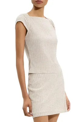 Theory Theory Gingham Crinkle Cap Sleeve Top in Taupe Multi — Women Autumn tan Tops