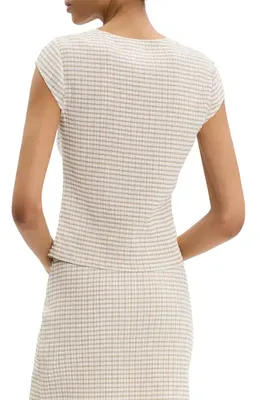 Theory Theory Gingham Crinkle Cap Sleeve Top in Taupe Multi — Women Autumn tan Tops