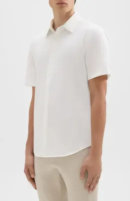 Theory Theory Irving Short Sleeve Button-Up Shirt in White — Men Winter white Tops