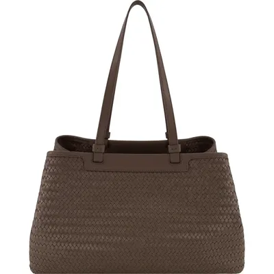 Vince Vince Marin East/West Woven Leather Tote in Date — Women Autumn grey Hand Bags