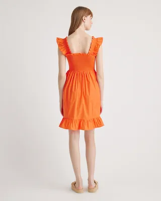 Quince Quince | Women's Smocked Mini Dress in Vermilion Red — Women Spring coral Mini Dresses