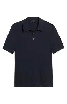 Theory Theory Silk & Cotton Piqué Polo Sweater in Nocturne Navy — Men Winter black Polos