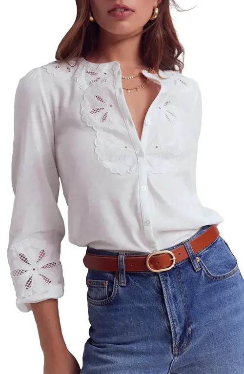 Boden Boden Annabelle Scallop Cutwork Lace Top in White — Women Winter white Tops