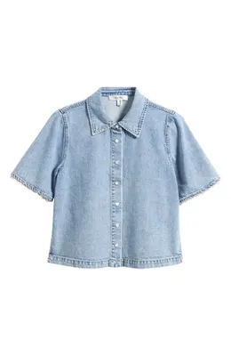 FRAME FRAME Denim Crochet Trim Button-Up Top in Lacewing — Women Summer silver Tops